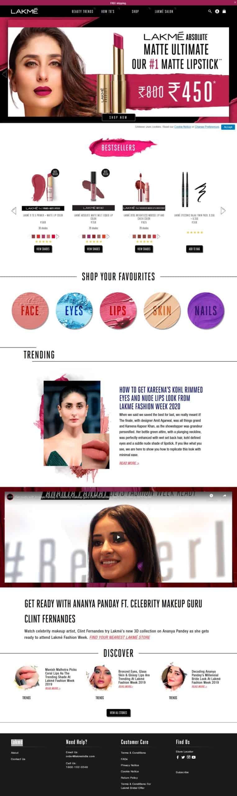 Lakme Website screenshot Professional Cosmetic & Beauty Online Shop | Uddfel Technologies Limited